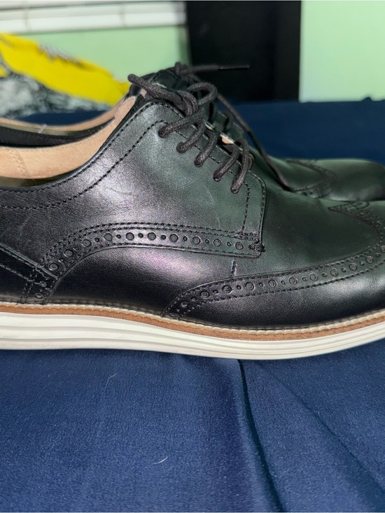 Cole Haan Black Leather Wingtip Oxfords with White Sole main image 8